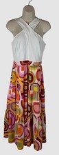 Vestido para mujer Donna Morgan blanco diseño mixto halter calce y acampanado talla 4