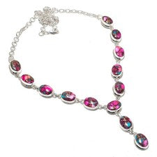 Collar de plata de ley 925 hecho a mano con piedras preciosas de ostra espinosa rosa para mujer joyería