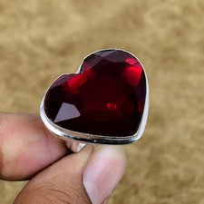 Anillo ajustable de piedras preciosas de corazón granate natural plata de ley 925 joyería étnica