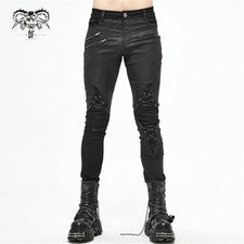 Punk Vendaje Rodilla Metálico Punk Rock Hombres Pantalones Cordón Decoración Pantalones