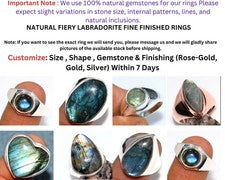 Joyería anillo enchapado en plata 925 acabado fino de labradorita ardiente para hombre y mujer