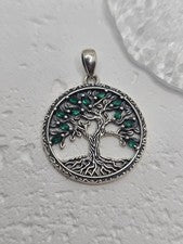 Colgante Árbol de la Vida Circonita Verde Plata de Ley 925 Boho Familia Raíces Amuleto