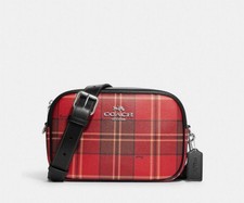 NUEVO CON ETIQUETAS COACH Bolso para Cámara Jamie para Mujer con Estampado a Cuadros Tartán Rojo/Negro Multi CC146