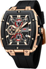 Reloj Hombre Analógico Moda Reloj Pulsera, Esqueleto Tonneau Reloj Negro_Dorado