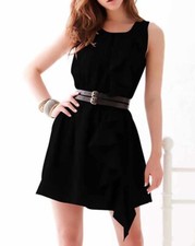 Vestido negro sin mangas con volantes de moda para mujer