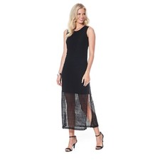 NUEVO CON ETIQUETAS EMMA & MICHELE Mujer Azul Marino Malla Superpuesta Abertura Vestido Midi Estilo 11330 Talla S