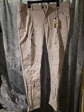 Pantalones de mezclilla blancos Trestles para hombre con salpicaduras de pintura negra talla 38x32 estilo diseñador NUEV