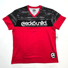 Camiseta Ecko Unltd Para Hombre Rojo Verdadero Negro Diseño Camuflado Gráfico Cuello en V EO31K806