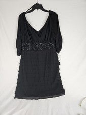 ¡NUEVO CON ETIQUETAS! Vestido negro para mujer talla 16 S.L. Falda de moda con volantes en capas cintura ceñida
