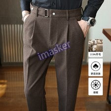 Pantalones Informales Para Hombre Otoño Invierno Calce Ajustado Lana Negocios Pantalones Largos NUEVO
