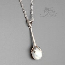 Collar de cadena de 18" con colgante de plata de ley de perlas cultivadas de agua dulce para mujer 57