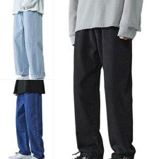Pantalones de mezclilla informales para hombre de pierna recta calce suelto con cordón para uso diario