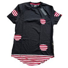 Camisetas para hombre de marca de diseñador "bien establecidas" talla pequeña negras con parches rojos