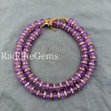 Collar de cuentas AAA de turmalina rosa de 8 mm, broche de plata de ley, piedras preciosas en capas