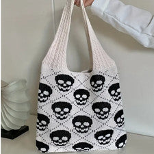 Bolso de Mano Calavera Tejido | Cartera de Hombro Punk Gótico | Regalo Grunge Tejido Suave Y2K