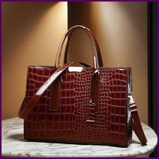 Bolso de mano vintage de cuero de gran capacidad para mujer de lujo con patrón de cocodrilo