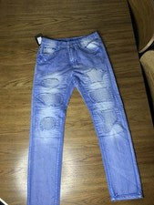 Pantalones de mezclilla YTD estilo exclusivo para hombre con parche de estrella envejecida motociclista talla 32