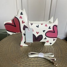 Bandolera de cuero con forma de perro Radley con estampado de corazón correa desmontable bolsa antipolvo