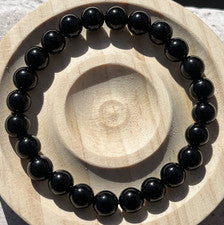 Gran pulsera de obsidiana negra pulsera elástica brazalete 8 mm piedra preciosa cristal