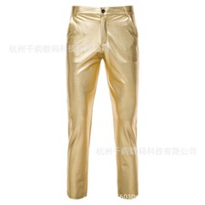 Pantalones y pantalones rectos de cuero para hombre color liso personalidad desfile de moda