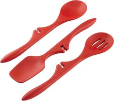Rachael Ray Cuchara Perezosa Antiadherente, Juego de Cuchara Sólida y Ranurada, Juego de 3 Piezas, Rojo