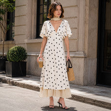 Maxi Vestido REVOLVE EN SAISON Para Mujer Nuevo Sin Etiquetas PEQUEÑO Lunares Manga Acampanada En Niveles