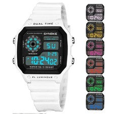 SYNOKE Reloj Digital Luminoso Hombre Informal Alarma Deportes Reloj Pulsera Impermeable