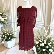 Vestido Hanna Nikole Swiss Dot para mujer talla 18 borgoña ¡NUEVO CON ETIQUETAS!
