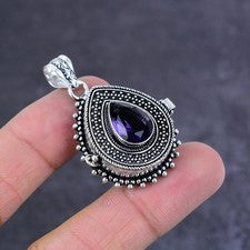 Colgante venenoso joyería plata esterlina 925 hecha a mano con piedras preciosas de amatista 1,77" g128