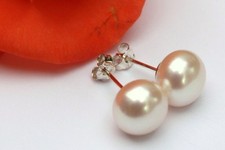 Pendientes de perlas de agua dulce de cría blanca de 10 mm pendientes de plata 925 (1)