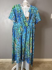 Maxi Vestido Para Mujer Estampado Azul y Verde Características Estilo Vibrante Cuello en V Talla L