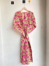 Pink Kitty Kaftan, Vestido de Baño de Algodón Indio Para Mujer Ropa de Moda Caftán