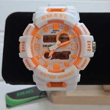 Reloj deportivo de moda Smael para hombre naranja y blanco digital-analógico 53 mm. Niños/niñas
