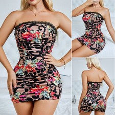 Sexy Mini Vestido Para Mujer Sin Tirantes Bandeau Tubo Floral Acanalado Bodycon Regalos