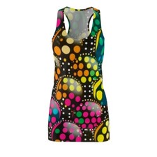 Vestido para mujer espalda deportiva estampado por todas partes lunares psicodélicos colorido divertido retro