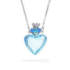 Vial Necklace, Stainless Steel Glass Heart Perfume Bottle 39.5mm, Light Blue