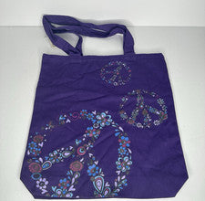 Bolso de Mano de Lona Símbolos de Paz Floral Púrpura 14x13” Boho Hippie Libros Artesanías Más