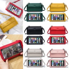 Cartera bandolera de cuero genuino para teléfono con pantalla táctil