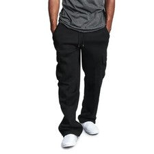 Pantalones deportivos de lana pesados para hombre con bolsillos de carga - ajuste elegante