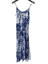 Vestido Midi Raviya Estampado de Hojas Correa de Espagueti para Mujer S Azul Blanco Boho Verano NUEVO