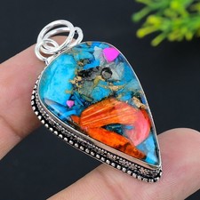 Colgante de joyería de plata de ley 925 hecho a mano con piedras preciosas de ostra espinosa 2,25" u933