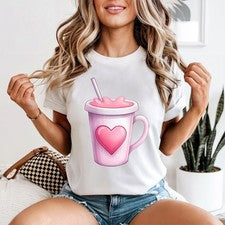 Camiseta Pink Drink Heart Mug para mujer estilo Kawaii