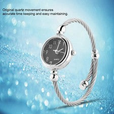 Arabic Numerals Black Dial Lady Analog Round Quartz Alloy Strap Open Bracelet