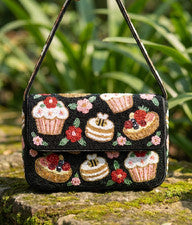 Bolso de hombro hecho a mano con cuentas pastelería postre dulce golosina cupcake pastelería cartera