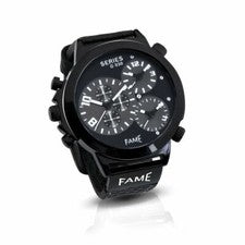 Mega XXL Reloj Hombre de FAME Acero Triple Temporizador en Negro Blanco con 3 Zonas Horarias