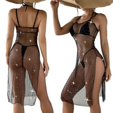 Sexy Damas Verano Playa Para Mujer Moda y Sexy Malla Transparente Conjunto