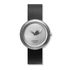 CAUNY Tadao Ando CTA004 37mm Plata Cuarzo Cuero Reloj Zafiro Cristal 3ATM