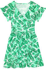 Vestido para mujer - Vestido estampado hoja de palma verde - Mini vestido - Algodón - Pequeño