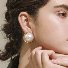 Pendientes grandes redondos de perlas simuladas - Pendientes clásicos elegantes joyería de moda