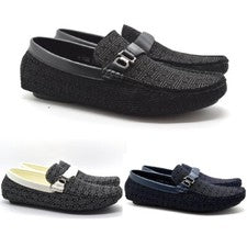 Mocasines sin cordones para hombre para conducir informales mocasín cubierta de barco hebilla zapatos estampados talla